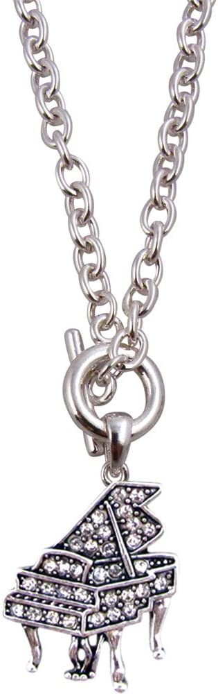 Grand Piano Silver Necklace | Toggle Design with Crystals | Musician Gift Idea