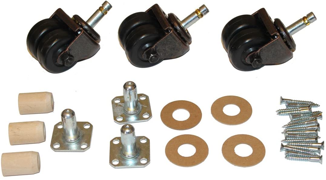 Grand Piano Wheels Casters - Set of 3 - Dual Rubber Wheels - Hardware Included