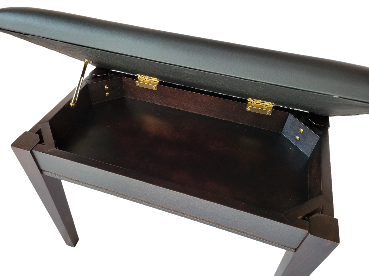 Piano Bench with Upholstered Seat and Storage | Dark Rosewood Mahogany Finish with Black Seat | Same Day Shipping