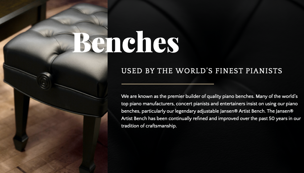 Jansen Fine Artist Piano Bench Satin Ebony Black with Spade Legs