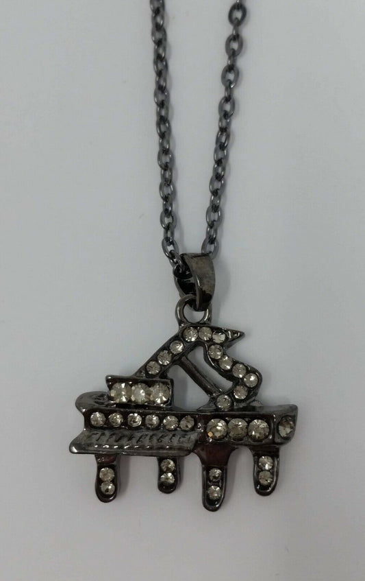 Grand Piano Necklace with Crystals Music Theme Musician Gift