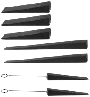 A set of seven black rubber piano tuning wedge mutes of various sizes (In Tune Piano Supply | Everett Piano Services)