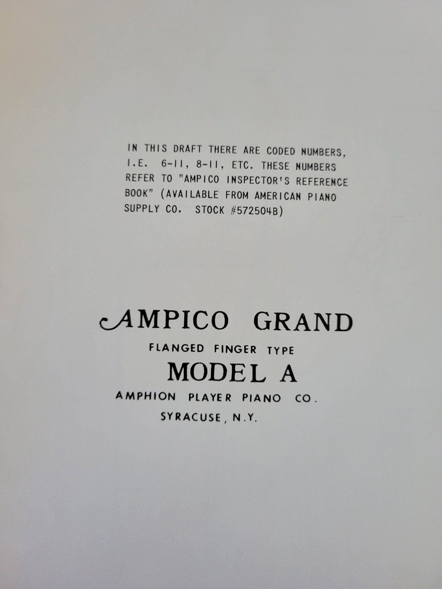 Player Piano Tubing Chart - Ampico Grand Model A | Detailed Drawing/Blueprint