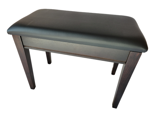 Piano Bench with Upholstered Seat and Storage | Dark Rosewood Mahogany Finish with Black Seat | Same Day Shipping