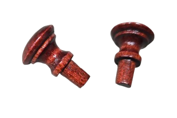 Two wooden knobs with mahogany finish with peg ends. {In Tune Piano Supply | Everett Piano Services}