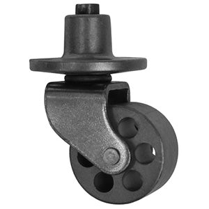 Dark colored silver single cast iron caster with attached socket, used for upright pianos by In Tune Piano Supply