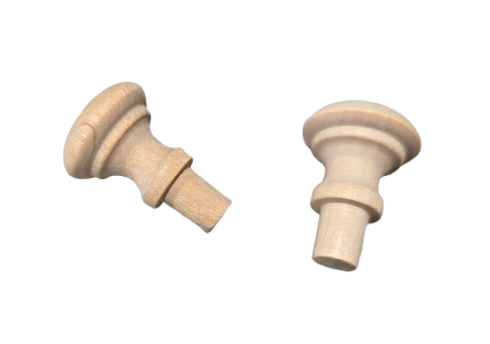 Two wooden knobs unfinished with peg ends. {In Tune Piano Supply | Everett Piano Services}