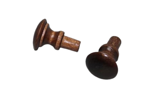 Two wooden knobs with brown walnut finish with peg ends. {In Tune Piano Supply | Everett Piano Services}