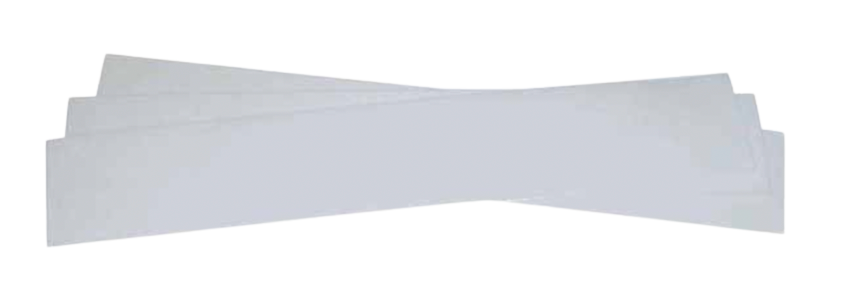 Three pieces of white piano muffler felt in different thicknesses arranged side by side by In Tune Piano Supply